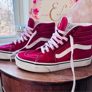 VANS Red High-Top Sneakers with White Accents, Women’s skater shoes